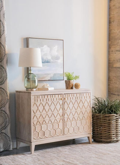 Eberto - 2-Door Geometric Accent Cabinet - White Distressed.