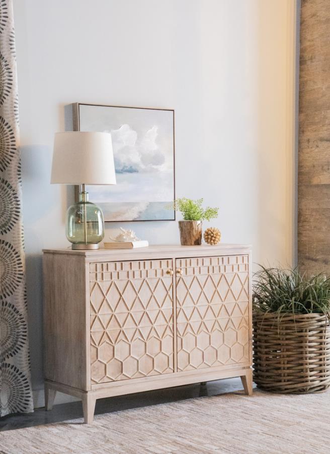 Eberto - 2-Door Geometric Accent Cabinet - White Distressed.