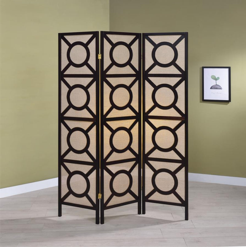 Vulcan - 3-Panel Geometric Folding Screen Tan And - Cappuccino - Room Dividers - Grand Furniture GA