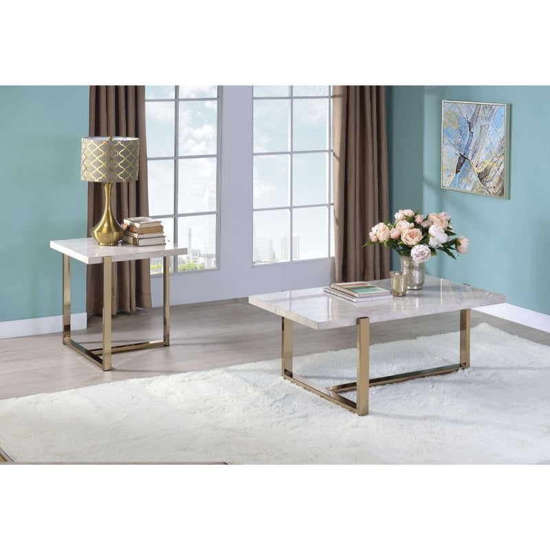 Feit - End Table - Faux Marble & Champagne - Grand Furniture GA