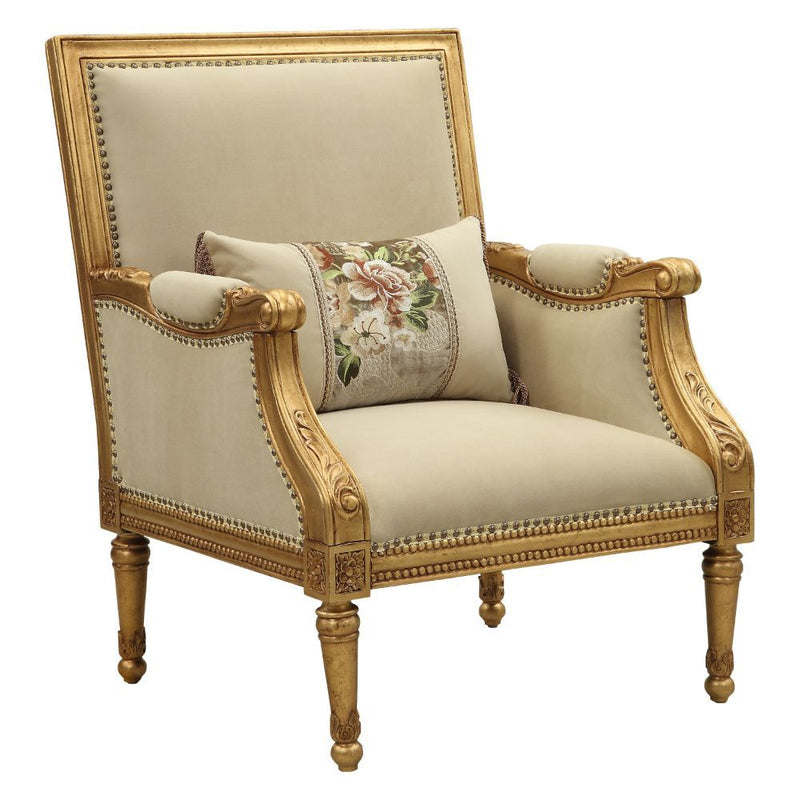 Daesha - Accent Chair - Tan Flannel & Antique Gold - Grand Furniture GA