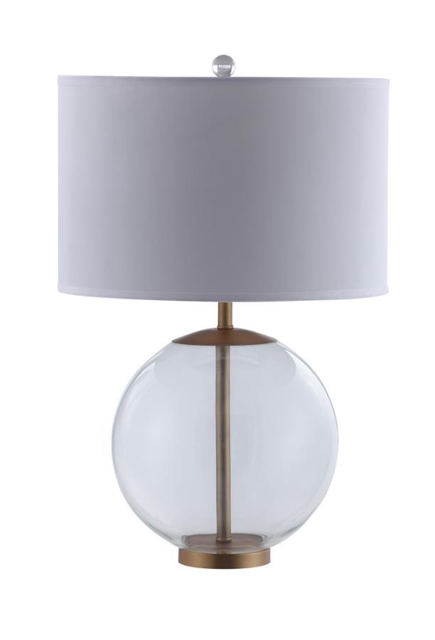 Kenny - Drum Shade Table Lamp With Glass Base - White