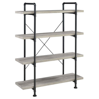 Delray - 4-Tier Open Shelving Bookcase - Grey Driftwood and Black.