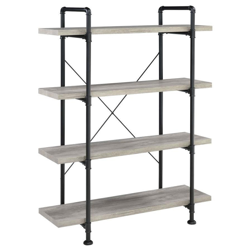 Delray - 4-Tier Open Shelving Bookcase - Grey Driftwood and Black.