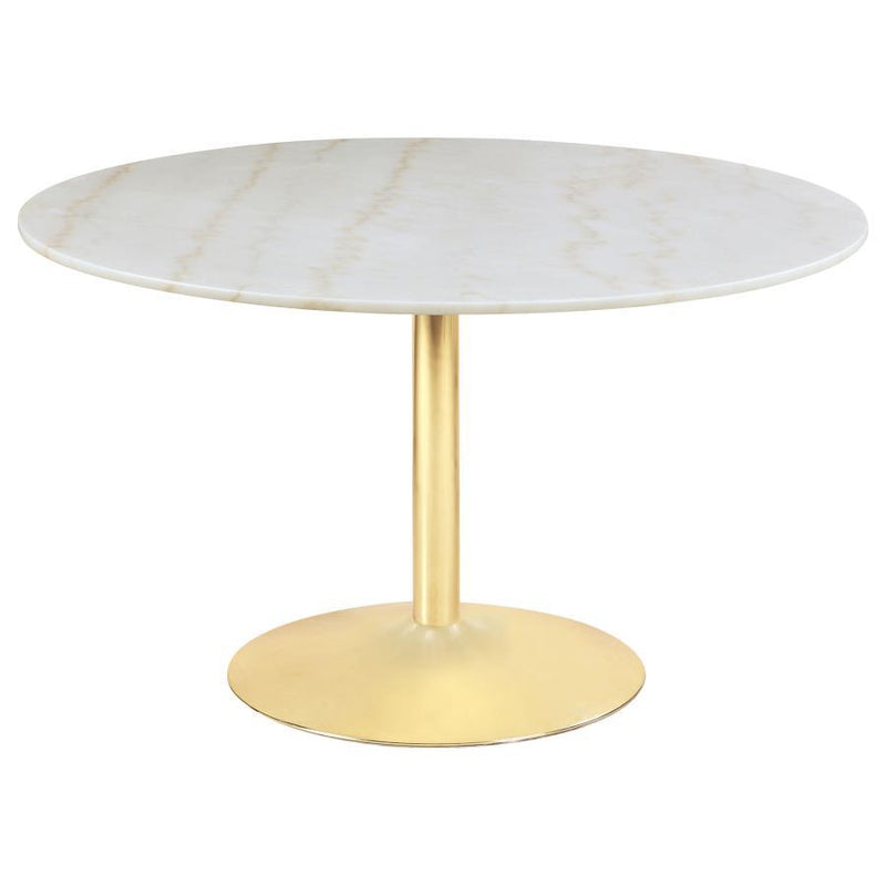 Kella - Round Marble Top Dining Table - White And Gold