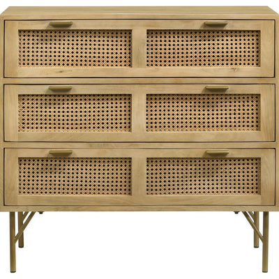 Zamora - 3-Drawer Accent Cabinet - Natural and Antique Brass.