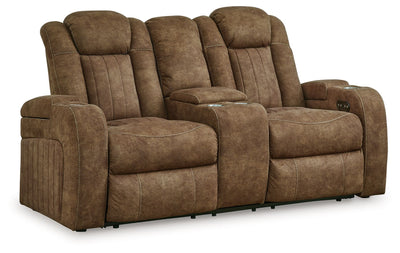 Wolfridge - Brindle - Power Reclining Loveseat With Console /Adj Hdrst.