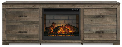 Trinell - Brown - 72" TV Stand With Faux Firebrick Fireplace Insert.