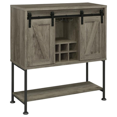 Claremont - Sliding Door Bar Cabinet With Lower Shelf - Grey Driftwood.