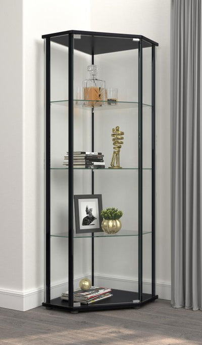 Zenobia - Glass Shelf Curio Cabinet - Clear And Black - Grand Furniture GA