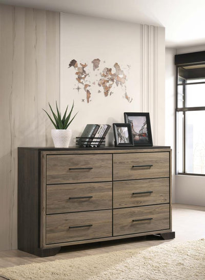 Baker - 6-Drawer Dresser - Brown and Light Taupe.