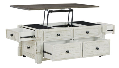 Havalance - White / Gray - Lift Top Cocktail Table With Storage Drawers.