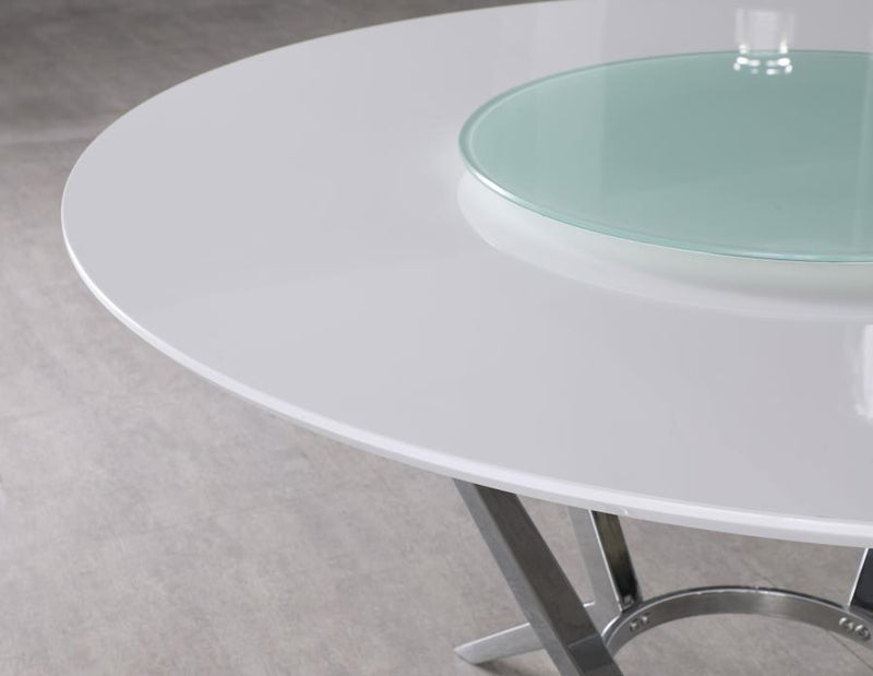 Abby - Round Dining Table With Lazy Susan - White And Chrome - Grand Furniture GA