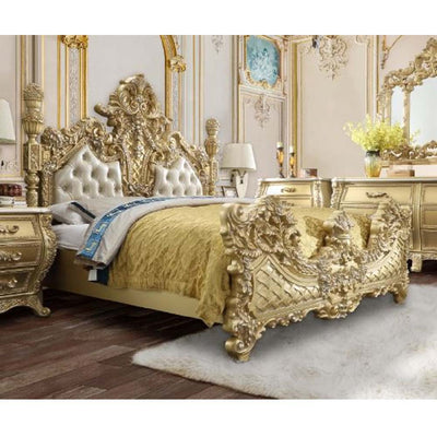 Cabriole - Eastern King Bed - Light Gold PU & Gold Finish - Grand Furniture GA