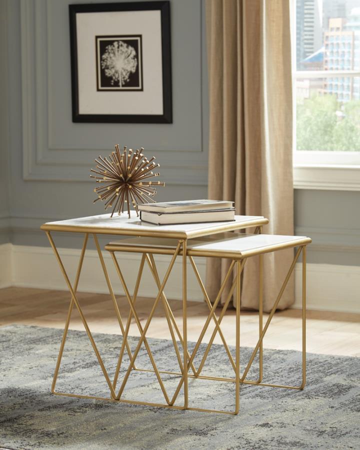 Bette - 2-Piece Nesting Table Set - White and Gold.