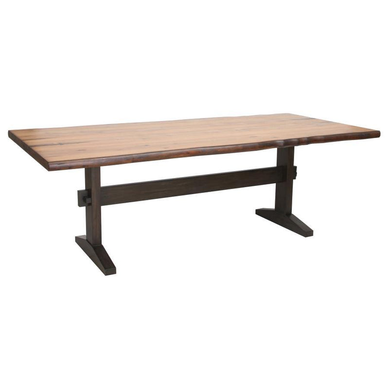 Bexley - Live Edge Trestle Dining Table - Natural Honey and Espresso.