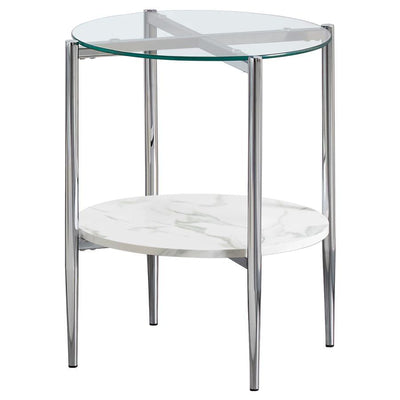 Cadee - Round Glass Top End Table - Clear and Chrome.