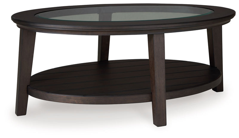 Celamar - Dark Brown - Oval Cocktail Table.