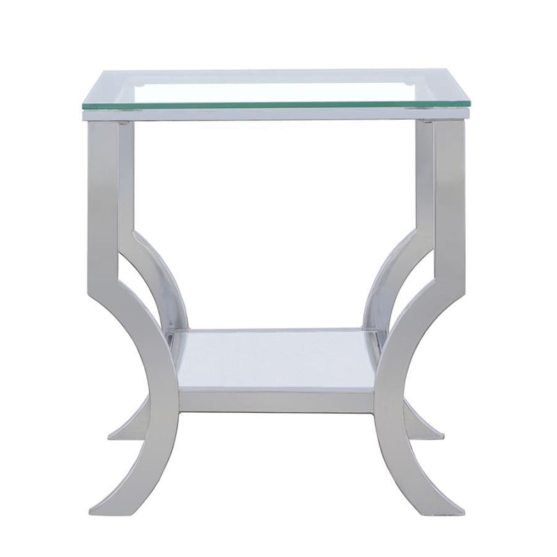 Saide - Square End Table With Mirrored Shelf - Chrome.