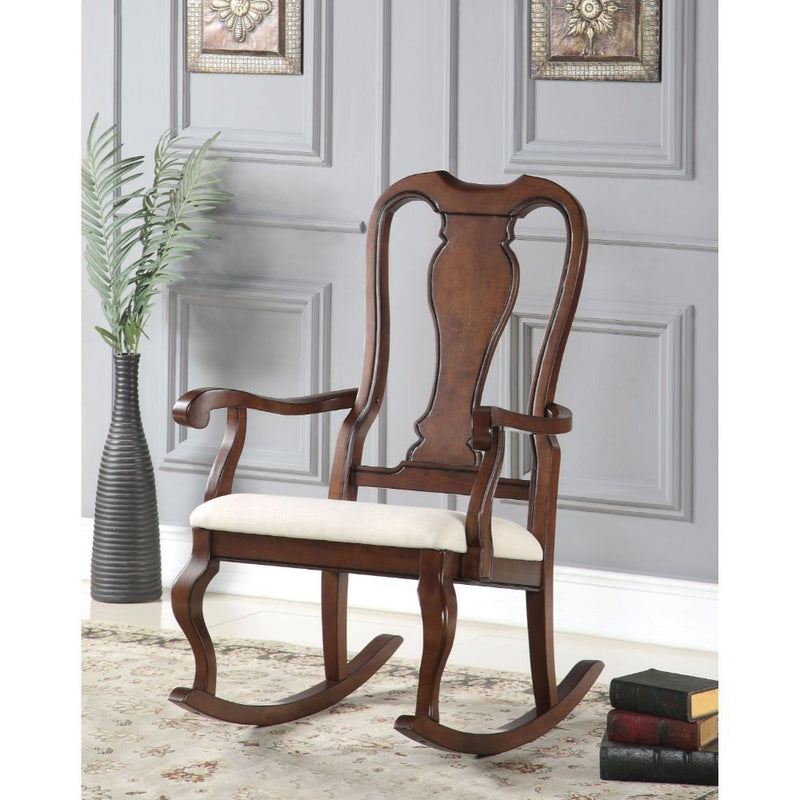 Sheim - Rocking Chair - Beige Fabric & Cherry - Grand Furniture GA