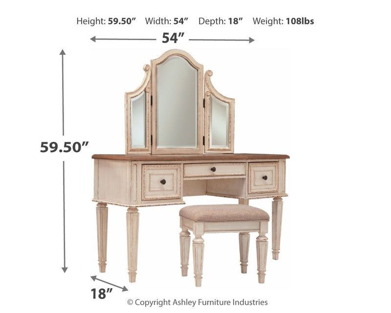 Realyn - White / Brown / Beige - Vanity/mirror/Stool (Set of 3).