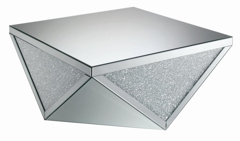 Amore - Square Coffee Table With Triangle Detailing - Silver And Clear Mirror - Grand Furniture GA