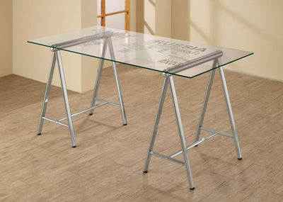 Patton - World Map Writing Desk - Nickel And Printed Clear