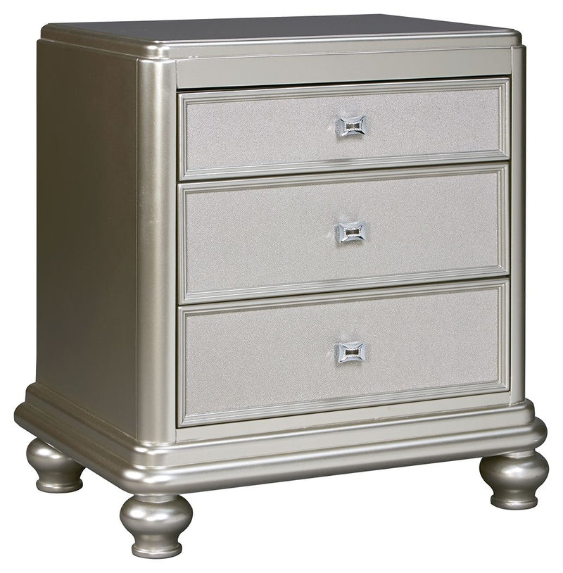 Coralayne - Silver - Three Drawer Night Stand.