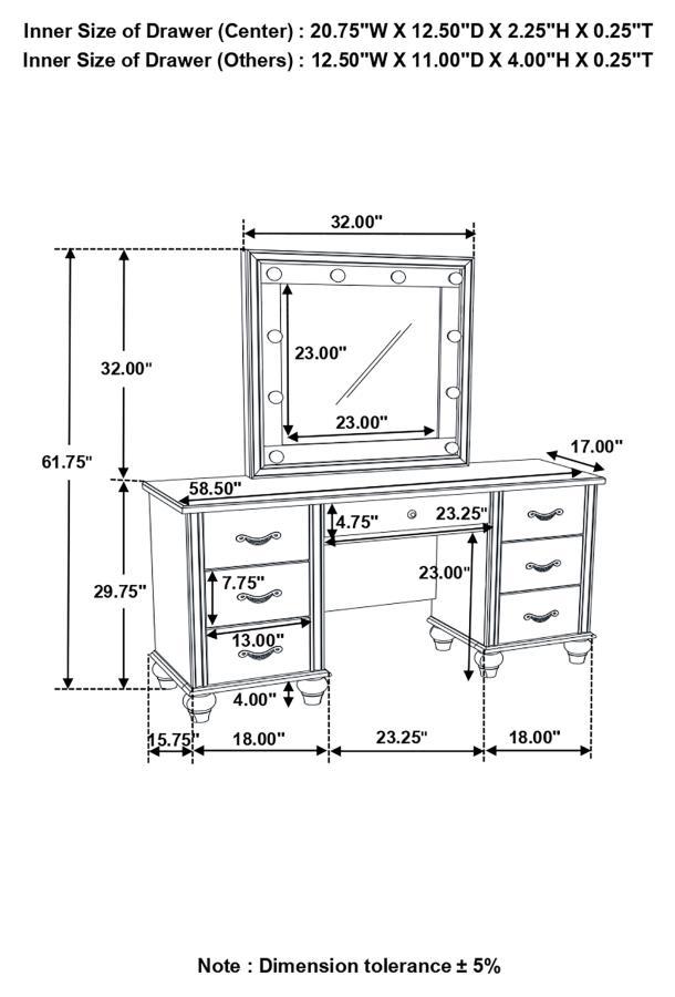 Barzini - 7-Drawer Vanity Desk With Lighted Mirror - White - Grand Furniture GA