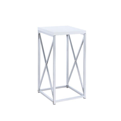 Edmund - Accent Table With X-Cross - Glossy White and Chrome.