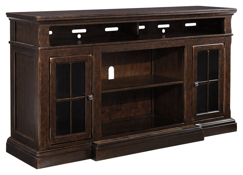 Roddinton - Dark Brown - Xl TV Stand W/Fireplace Option.