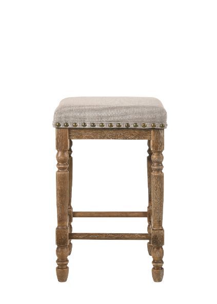 Farsiris - Stool (Set of 2) - Beige Fabric & Weathered Oak Finish - Grand Furniture GA