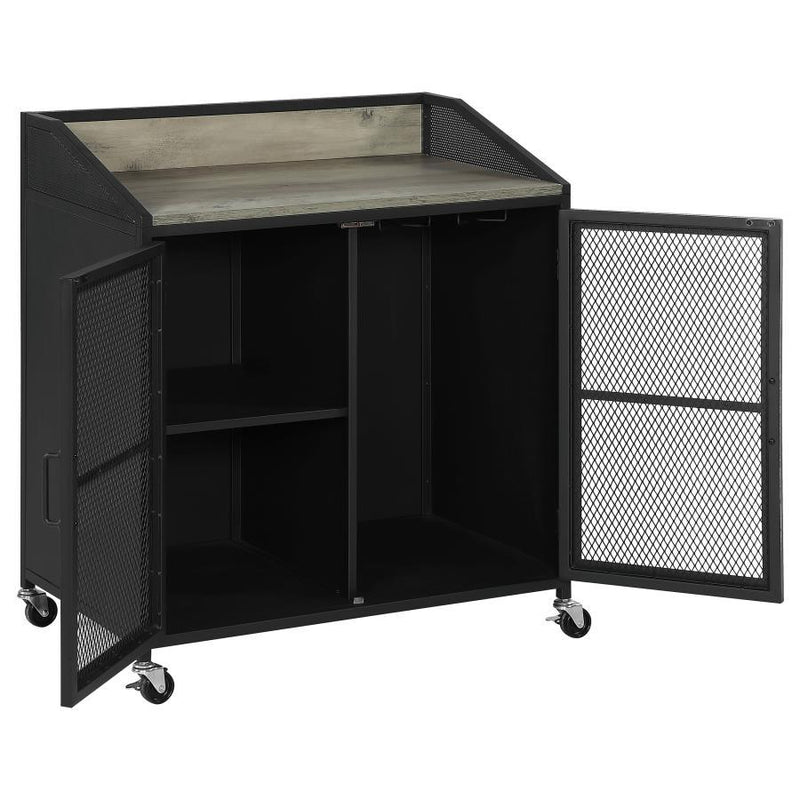 Arlette - Wine Cabinet With Wire Mesh Doors - Grey Wash and Sandy Black.