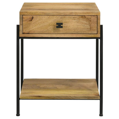 Declan - 1-Drawer Accent Table With Open Shelf - Natural Mango and Black.