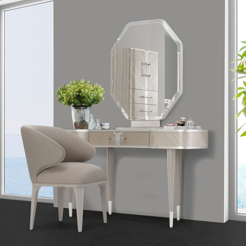 Lanterna - Vanity Set with Mirror & Chair - Silver Mist