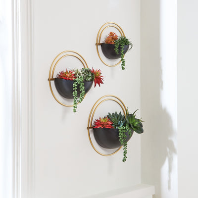 Tobins - Black / Gold Finish - Wall Planter Set (Set of 3).