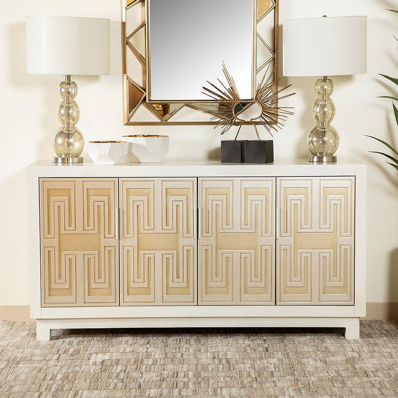 Voula - Rectangular 4-Door Accent Cabinet - White and Gold.