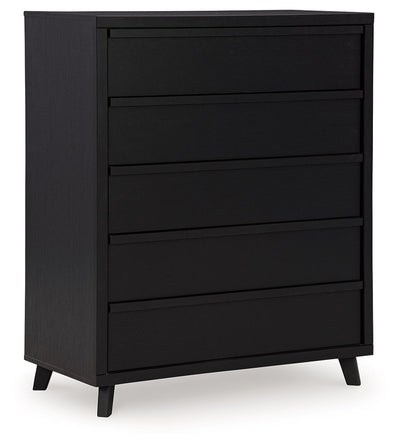 Danziar - Black - Five Drawer Wide Chest.