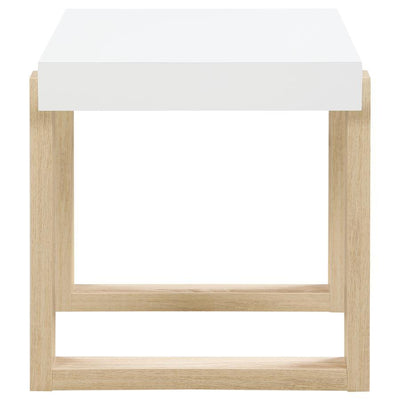 Pala - Rectangular End Table With Sled Base - White High Gloss And Natural