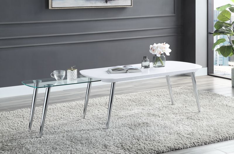 Acme - Coffee Table - White & Chrome Finish - Grand Furniture GA