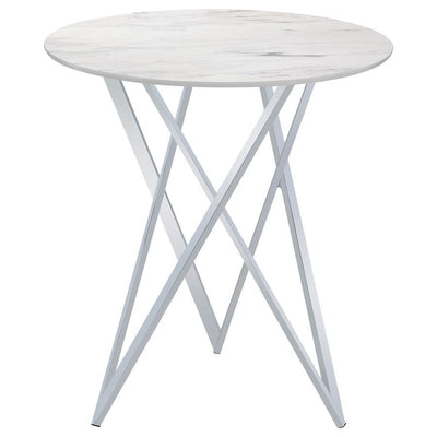 Bexter - Faux Marble Round Top Bar Table - White and Chrome.