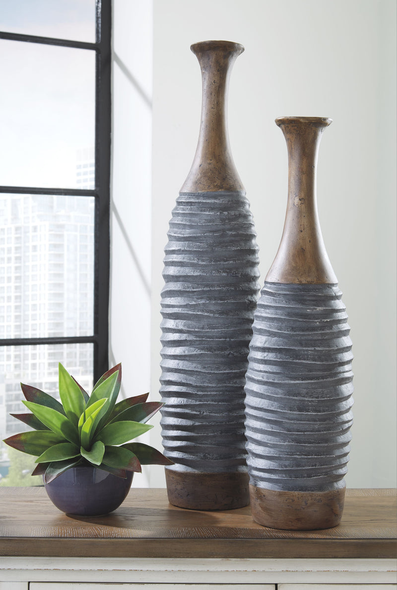 Blayze - Antique Gray / Brown - Vase Set (Set of 2).