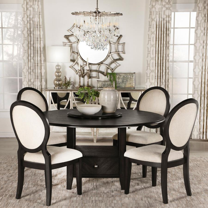 Twyla - 5-Piece Round Dining Set - Dark Cocoa and Cream.