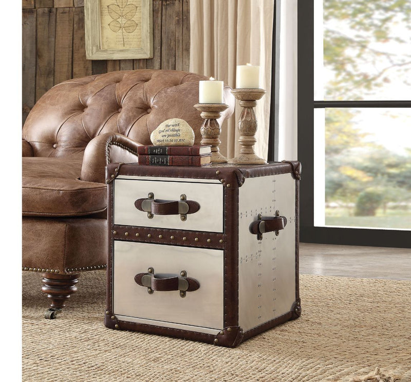 Aberdeen - End Table - Vintage Dark Brown Top Grain Leather & Aluminum - Grand Furniture GA