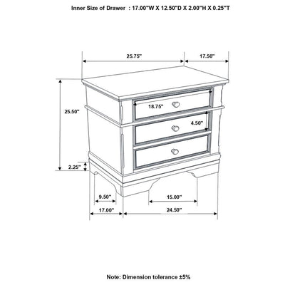 Cambridge - 3-Drawer Rectangular Nightstand - Cappuccino.