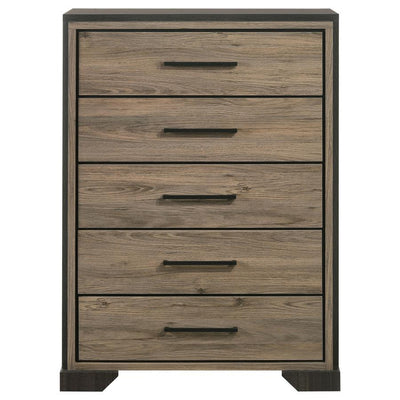 Baker - 5-Drawer Chest - Brown and Light Taupe.