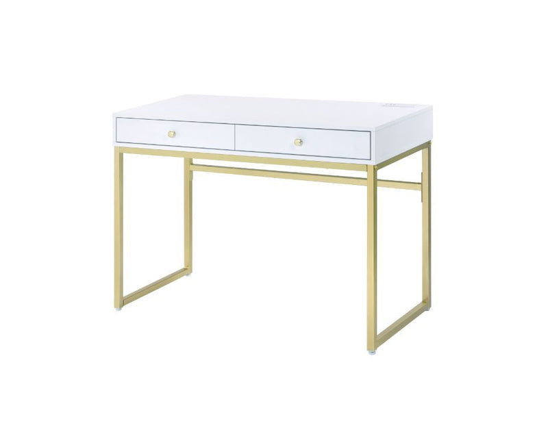 Coleen - Desk - White & Brass Finish - Grand Furniture GA