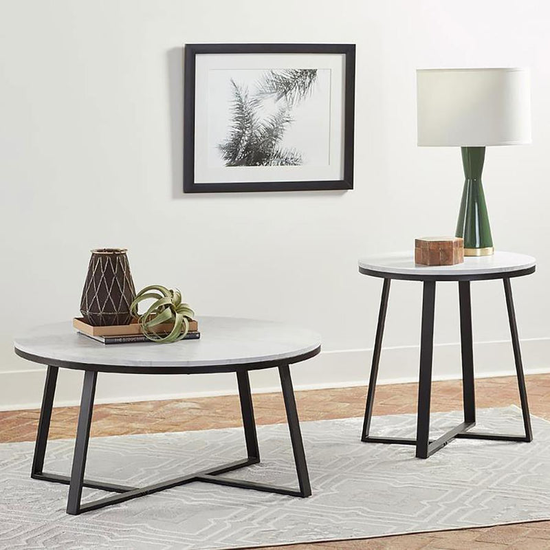 Hugo - Metal Base Round End Table - White and Matte Black.