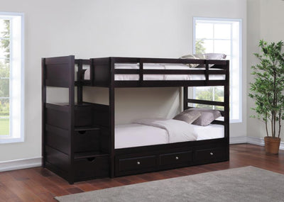 Elliott - Twin Over Twin Stairway Bunk Bed - Cappuccino.