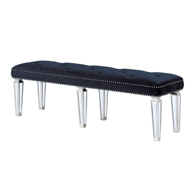 Acme - Bench - Black Velvet & Mirrored - Grand Furniture GA